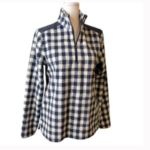 Talbots Fleece Quarter Zip Pullover Sweater Blue and White Gingham Sz S NWOT
